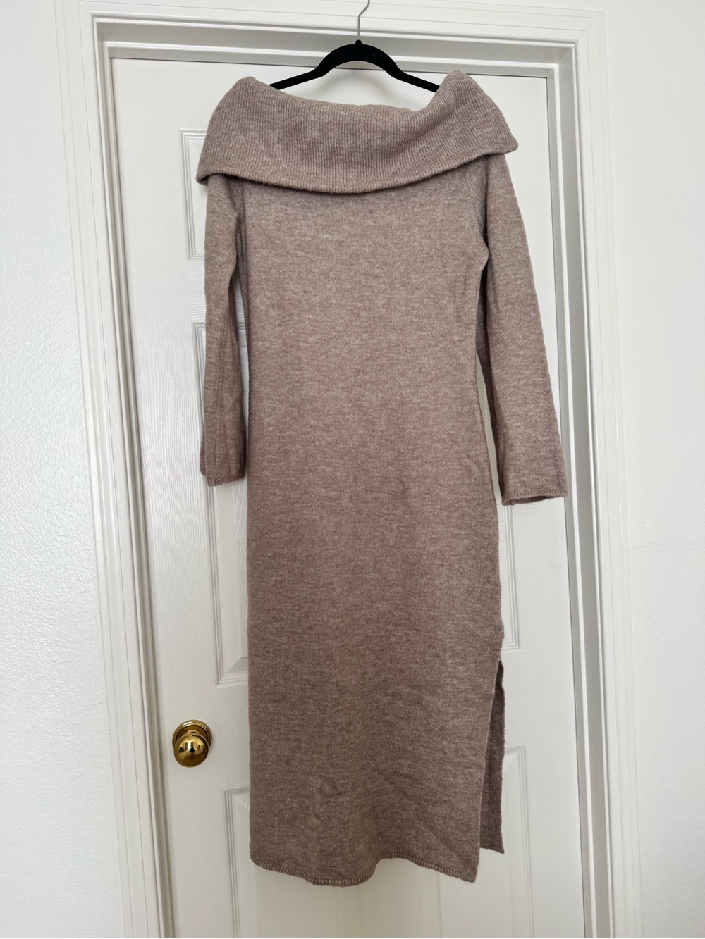 H&M Off-Shoulder Taupe Knit Sweater Dress